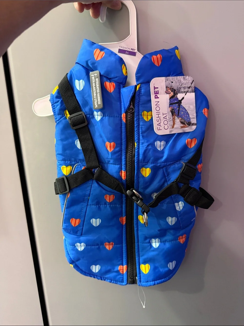 Fashion Pet Blue Heart-Print Puffer Dog Coat